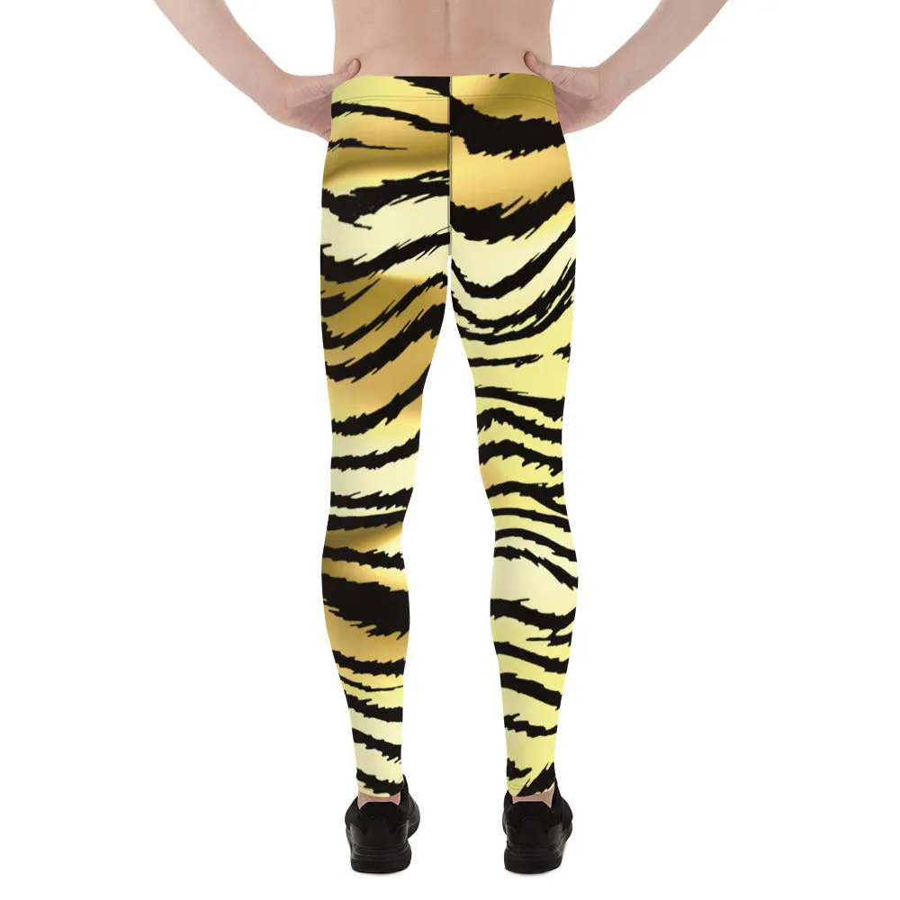 Brown Tiger Striped Men's Leggings, Classic Brown Tiger Leggings, Brown Tiger Pants For Men - Made in USA/EU/MX