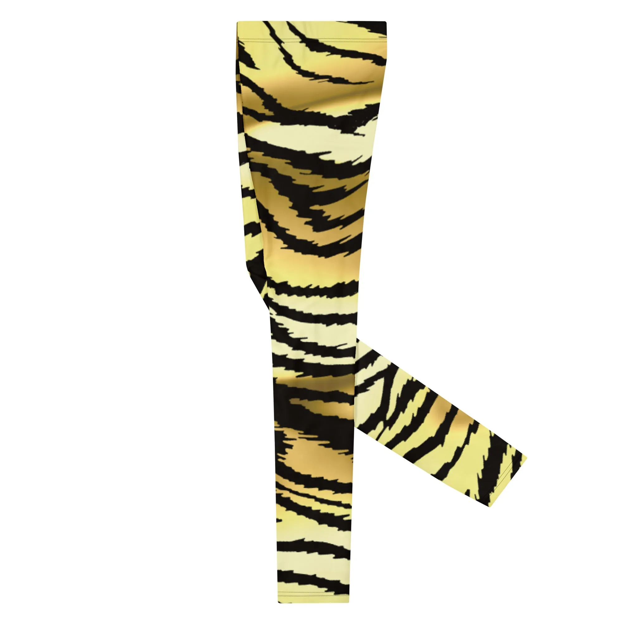 Brown Tiger Striped Men's Leggings, Classic Brown Tiger Leggings, Brown Tiger Pants For Men - Made in USA/EU/MX