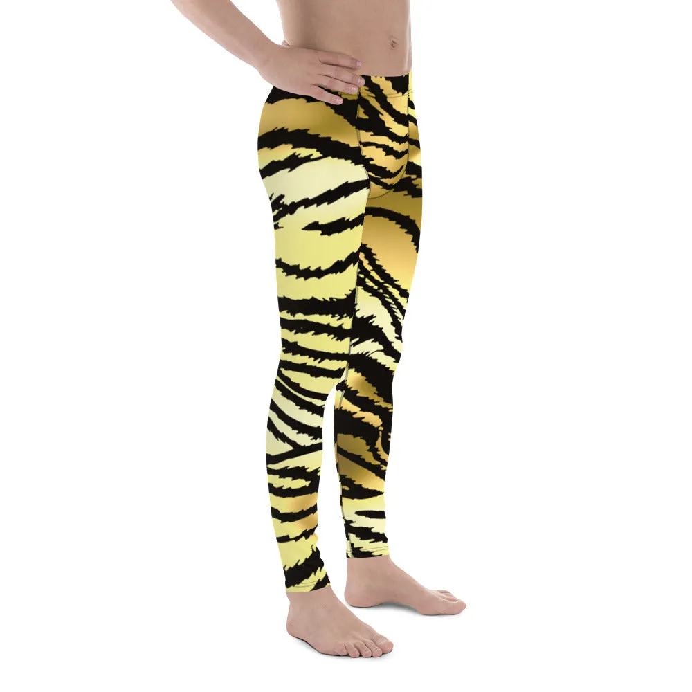 Brown Tiger Striped Men's Leggings, Classic Brown Tiger Leggings, Brown Tiger Pants For Men - Made in USA/EU/MX