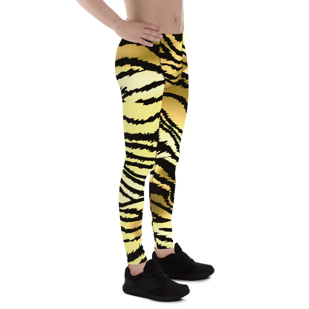 Brown Tiger Striped Men's Leggings, Classic Brown Tiger Leggings, Brown Tiger Pants For Men - Made in USA/EU/MX