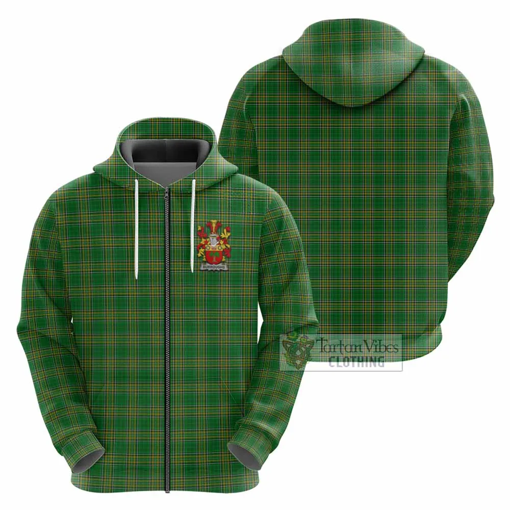 Burroughs Irish Clan Tartan Hoodie with Coat of Arms