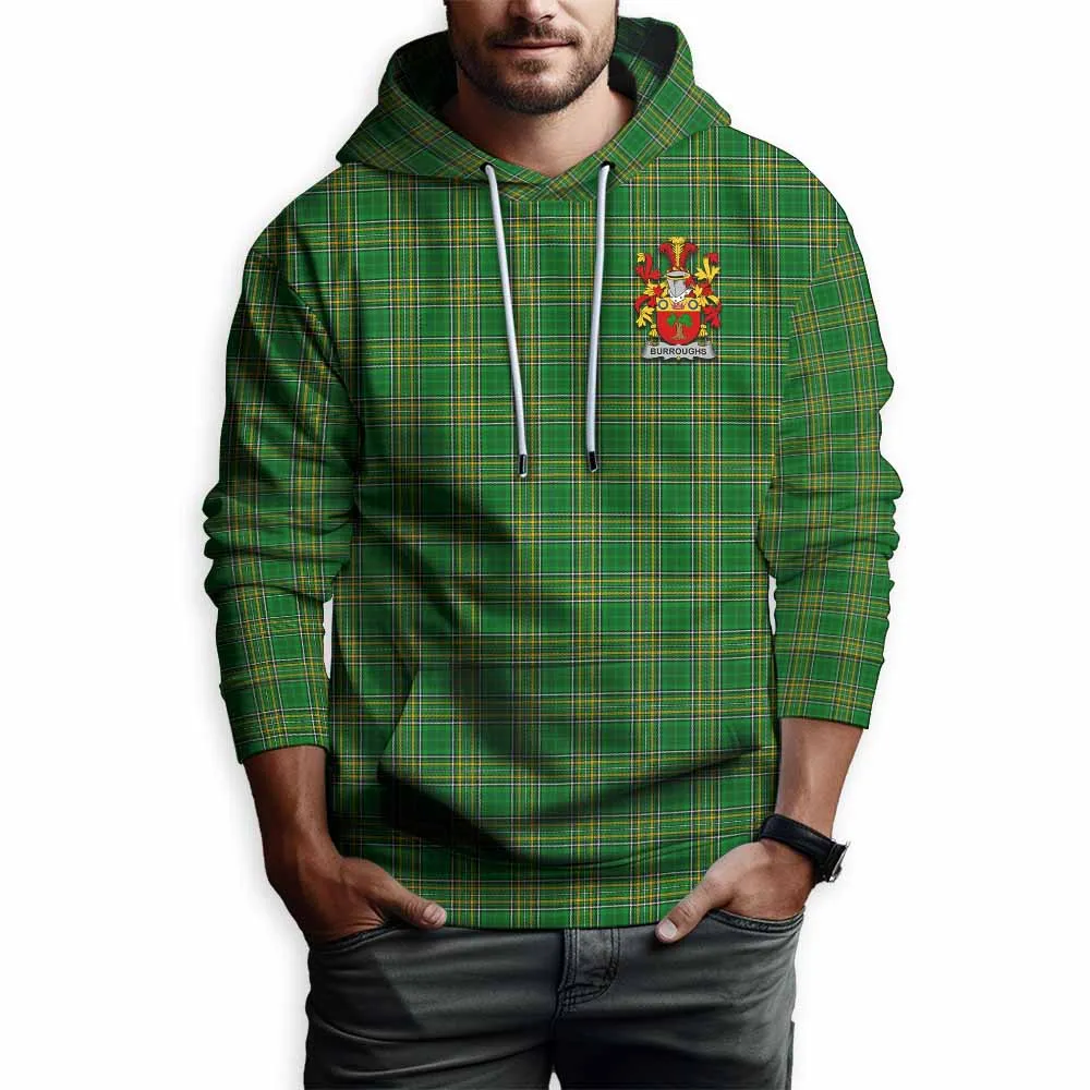 Burroughs Irish Clan Tartan Hoodie with Coat of Arms