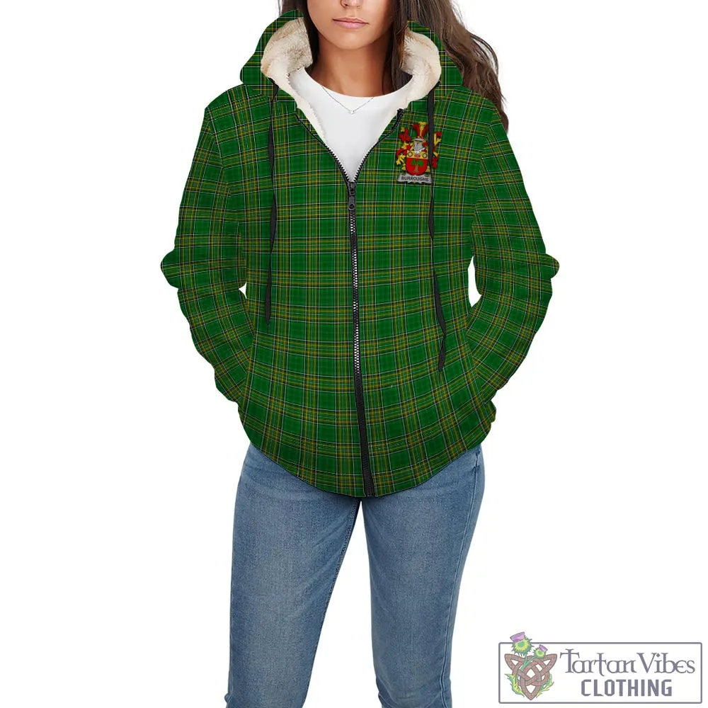 Burroughs Irish Clan Tartan Sherpa Hoodie with Coat of Arms