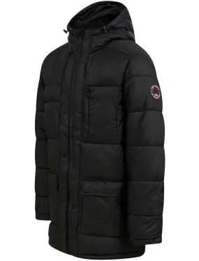 Cachora Quilted Puffer Jacket with Hood in Jet Black - Tokyo Laundry Active Tech