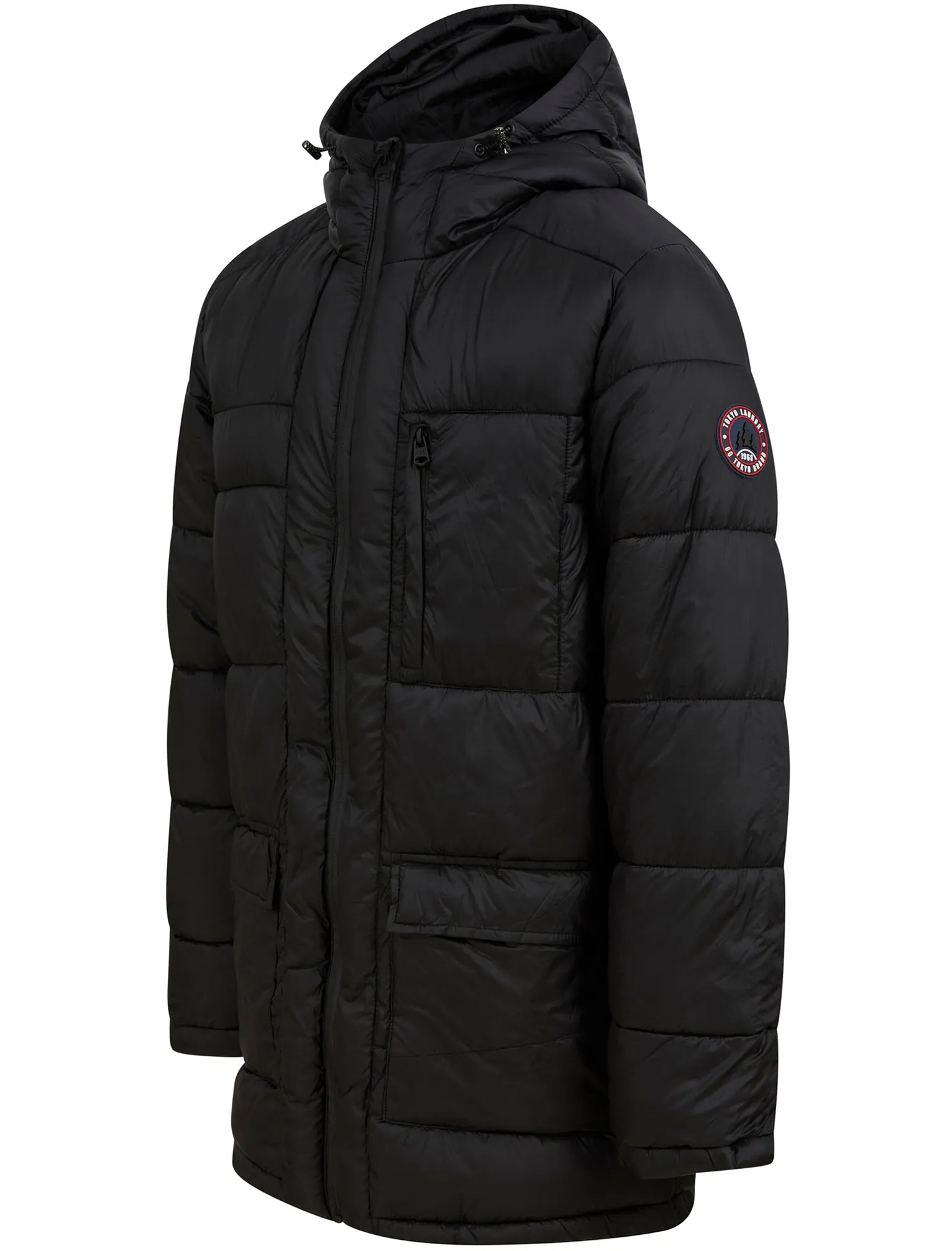 Cachora Quilted Puffer Jacket with Hood in Jet Black - Tokyo Laundry Active Tech