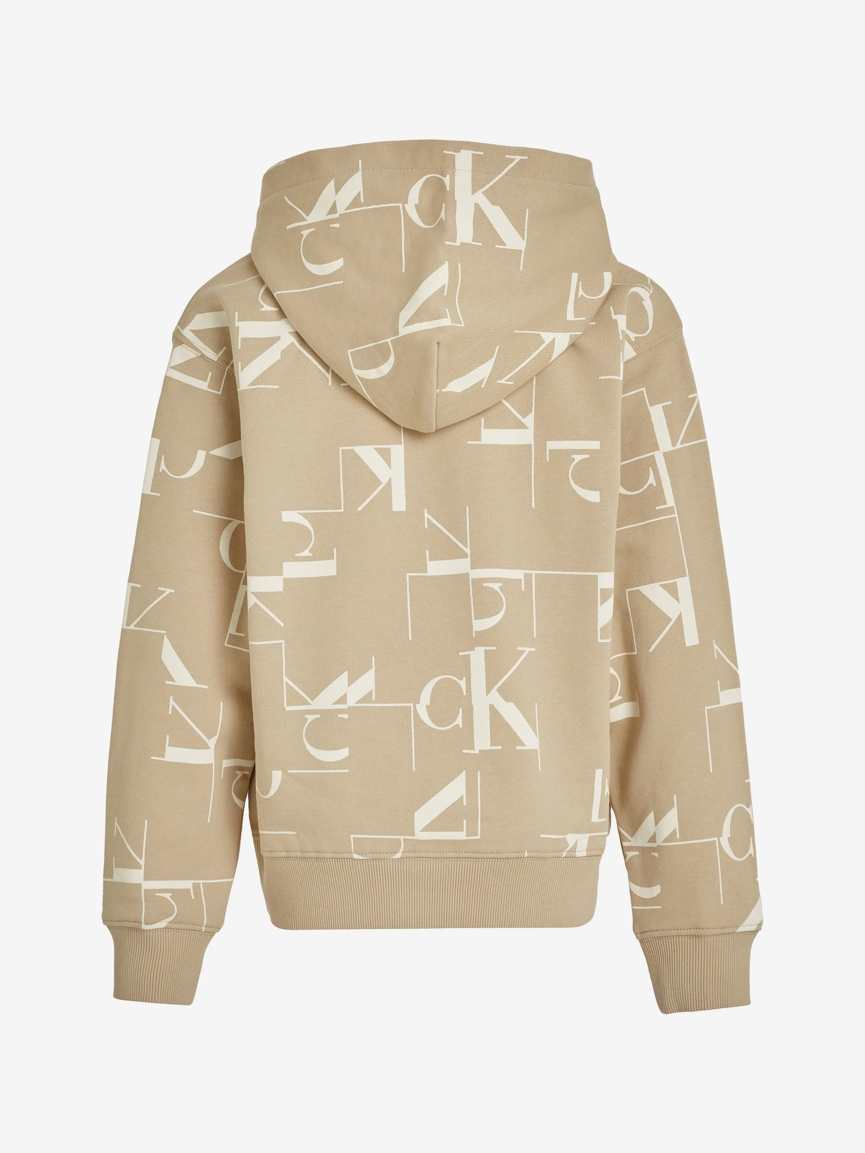 Calvin Klein Boys City Grid AOP Hoodie in Beige