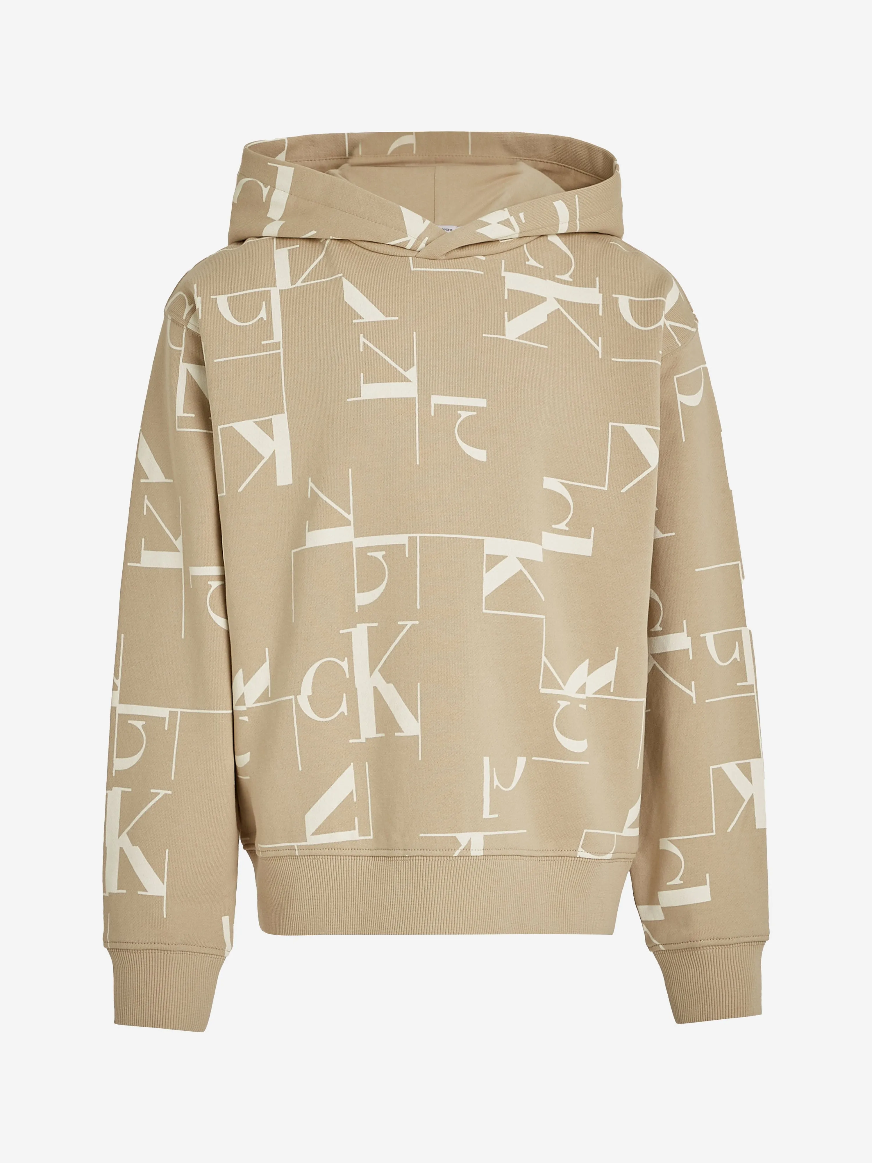 Calvin Klein Boys City Grid AOP Hoodie in Beige