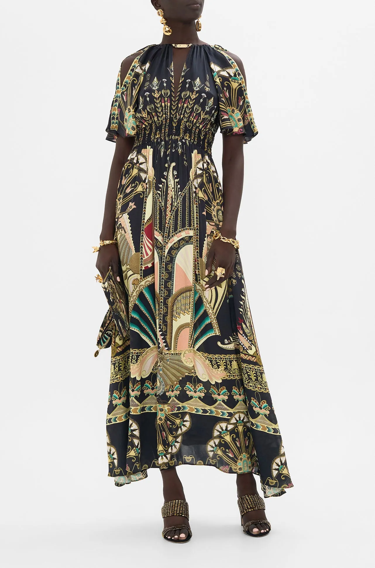Camilla - They Call Her Nefertari Neck Piece Shirred Waist Long Dress