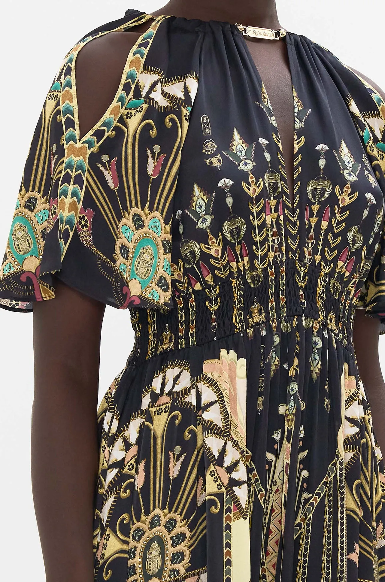 Camilla - They Call Her Nefertari Neck Piece Shirred Waist Long Dress