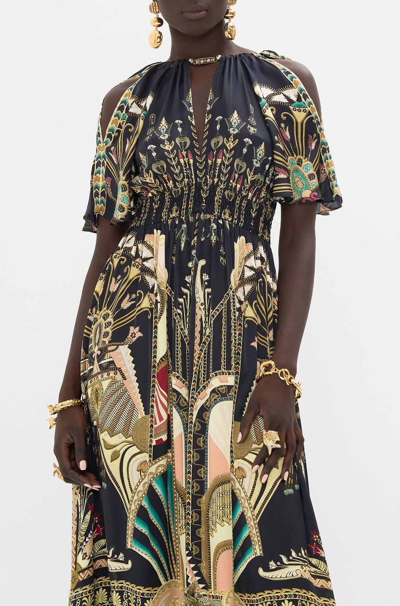 Camilla - They Call Her Nefertari Neck Piece Shirred Waist Long Dress