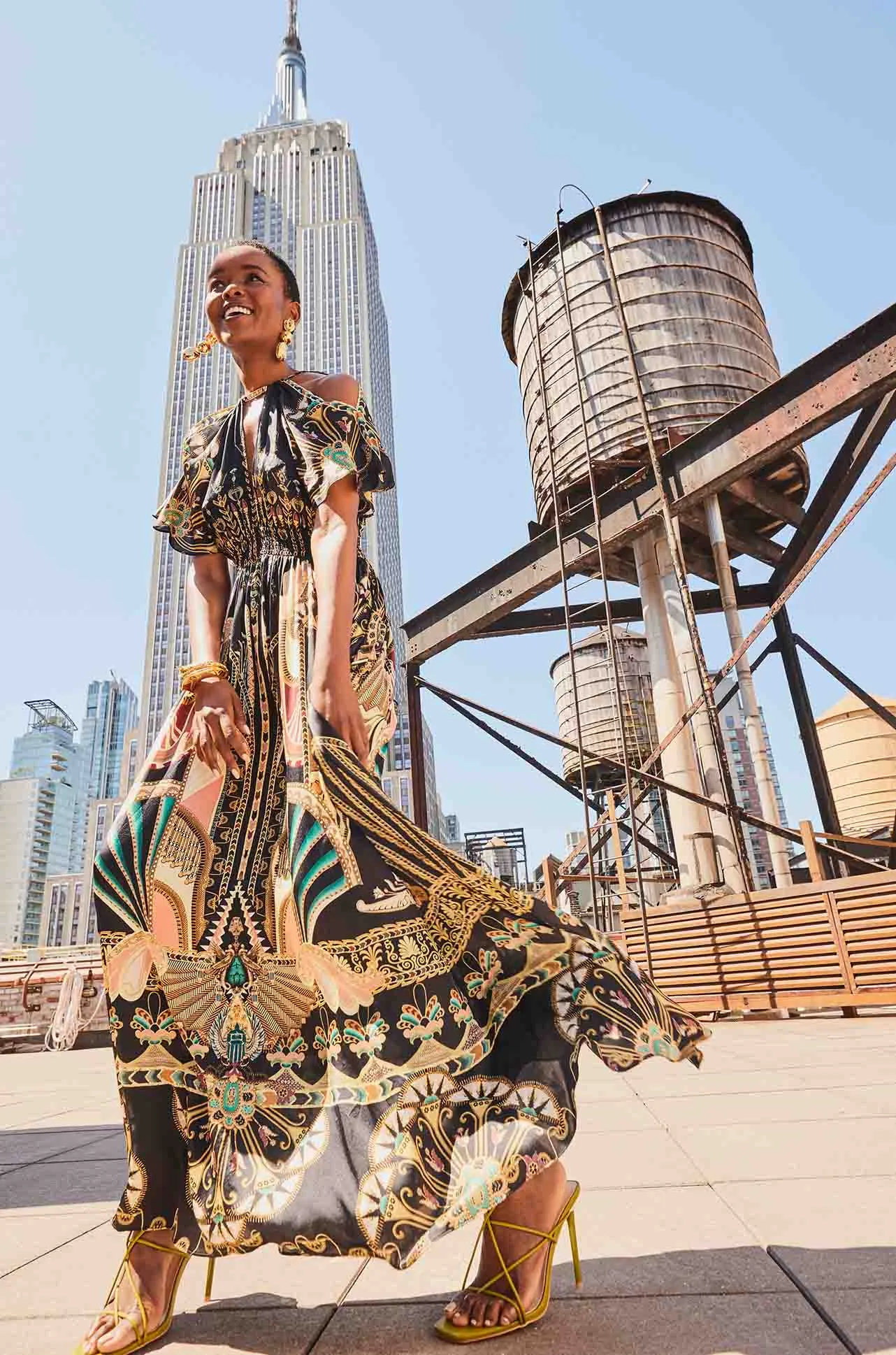 Camilla - They Call Her Nefertari Neck Piece Shirred Waist Long Dress