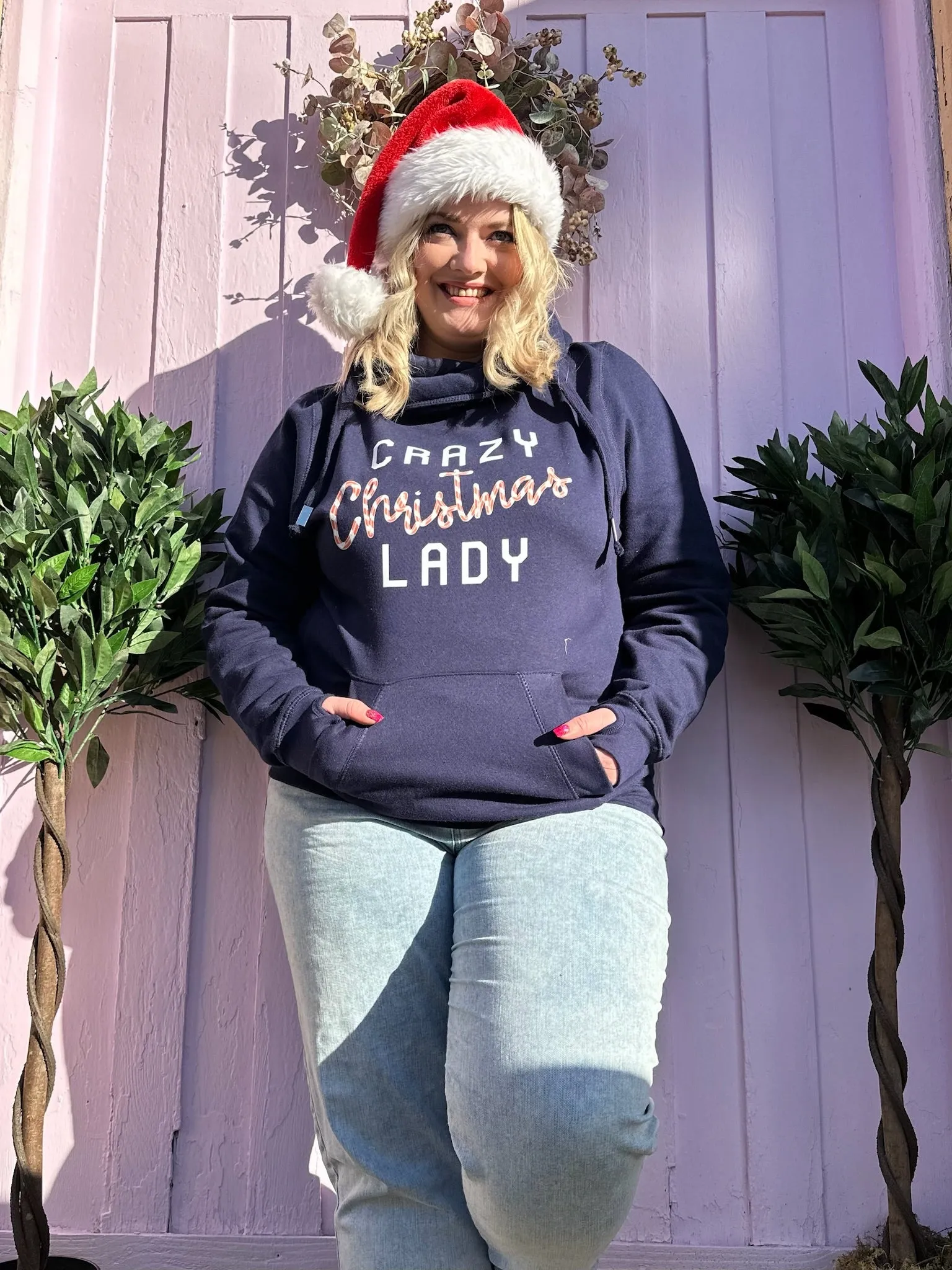 Candycane 'Crazy Christmas Lady' Luxe Hoodie - Navy