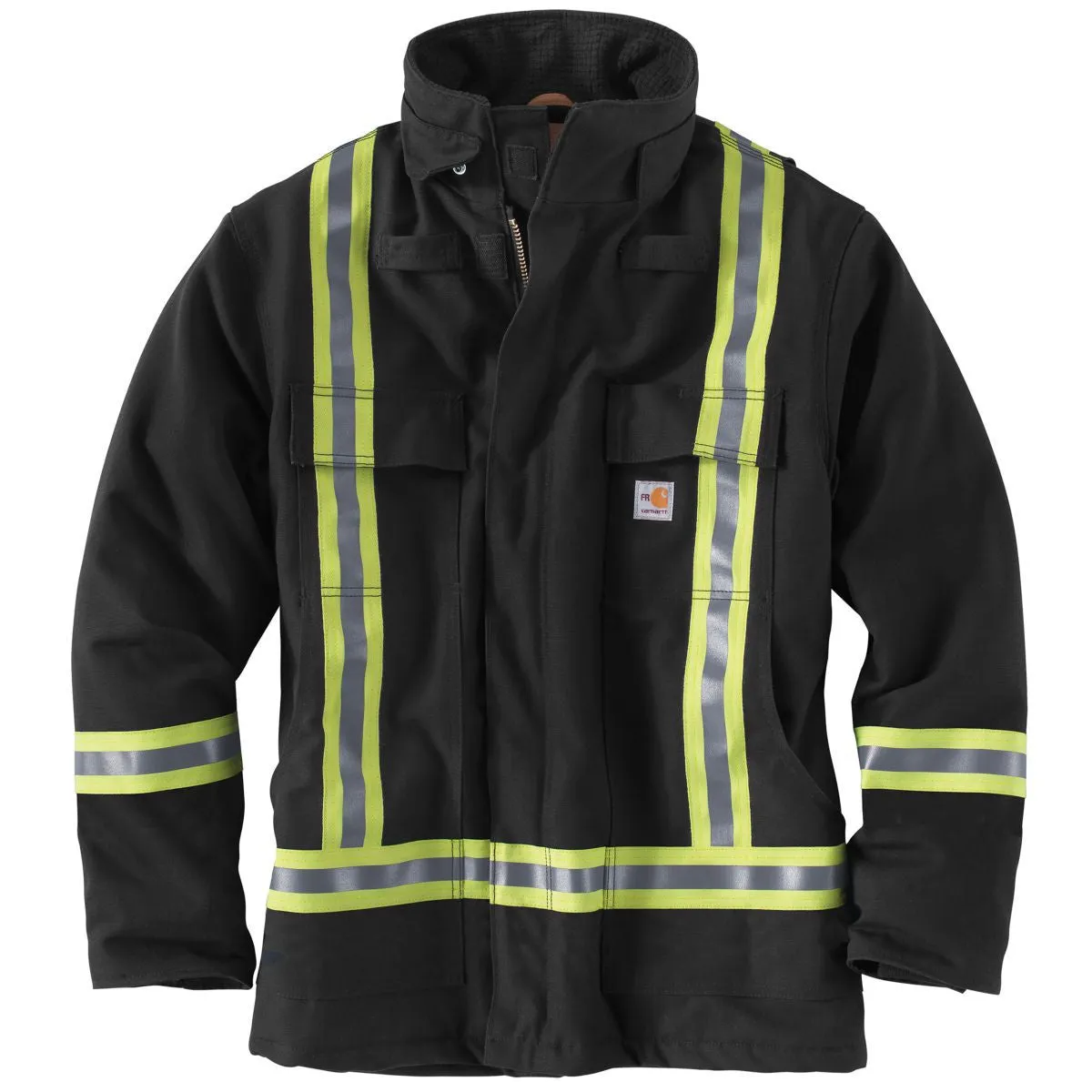 Carhartt Men's Black Flame-Resistant Striped Duck Traditional Coat