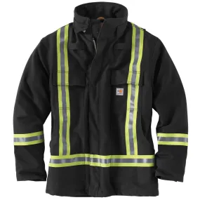 Carhartt Men's Black Flame-Resistant Striped Duck Traditional Coat
