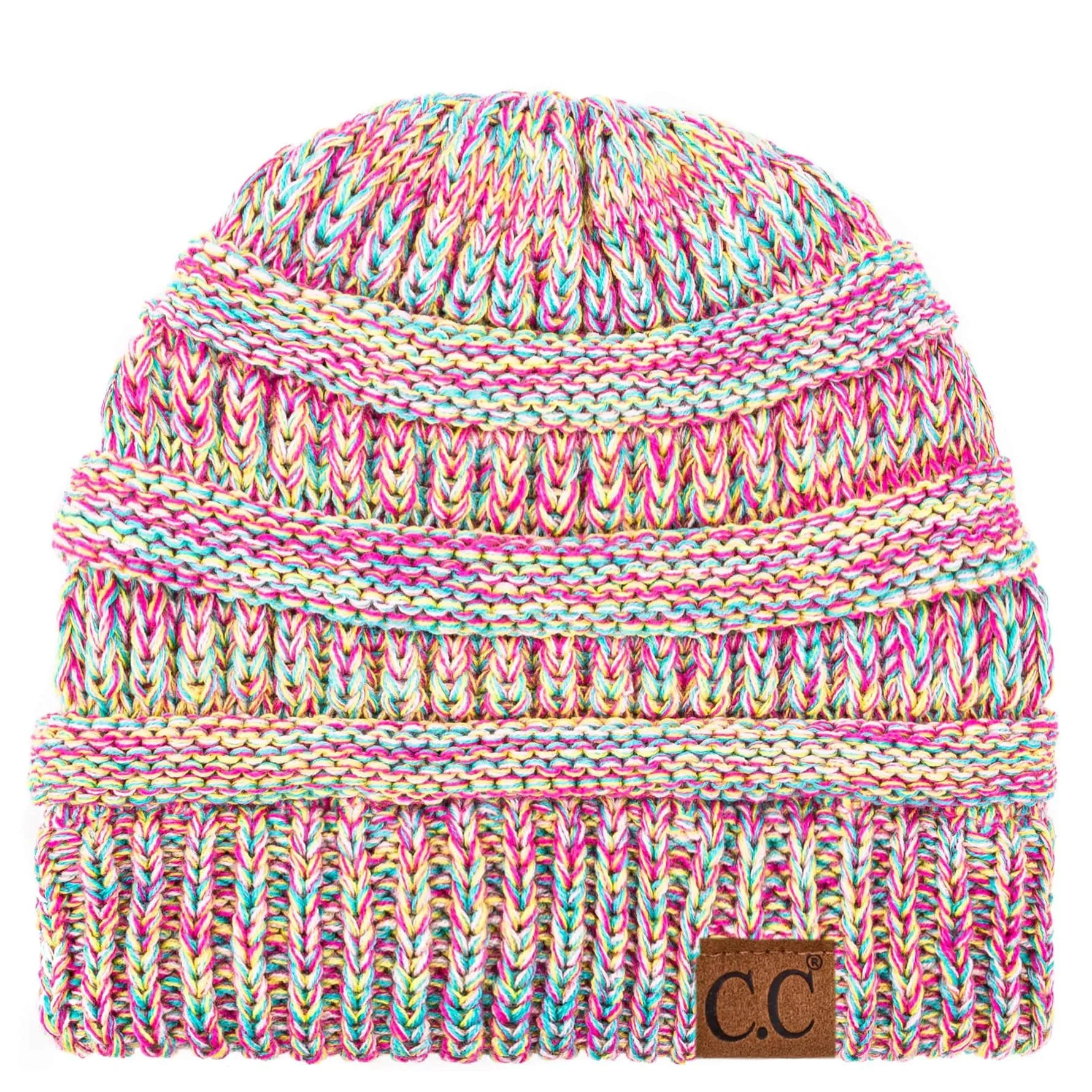 C.C YJ816 - Trendy Warm Chunky Soft Stretch Three-Toned Cable Knit Beanie Skully