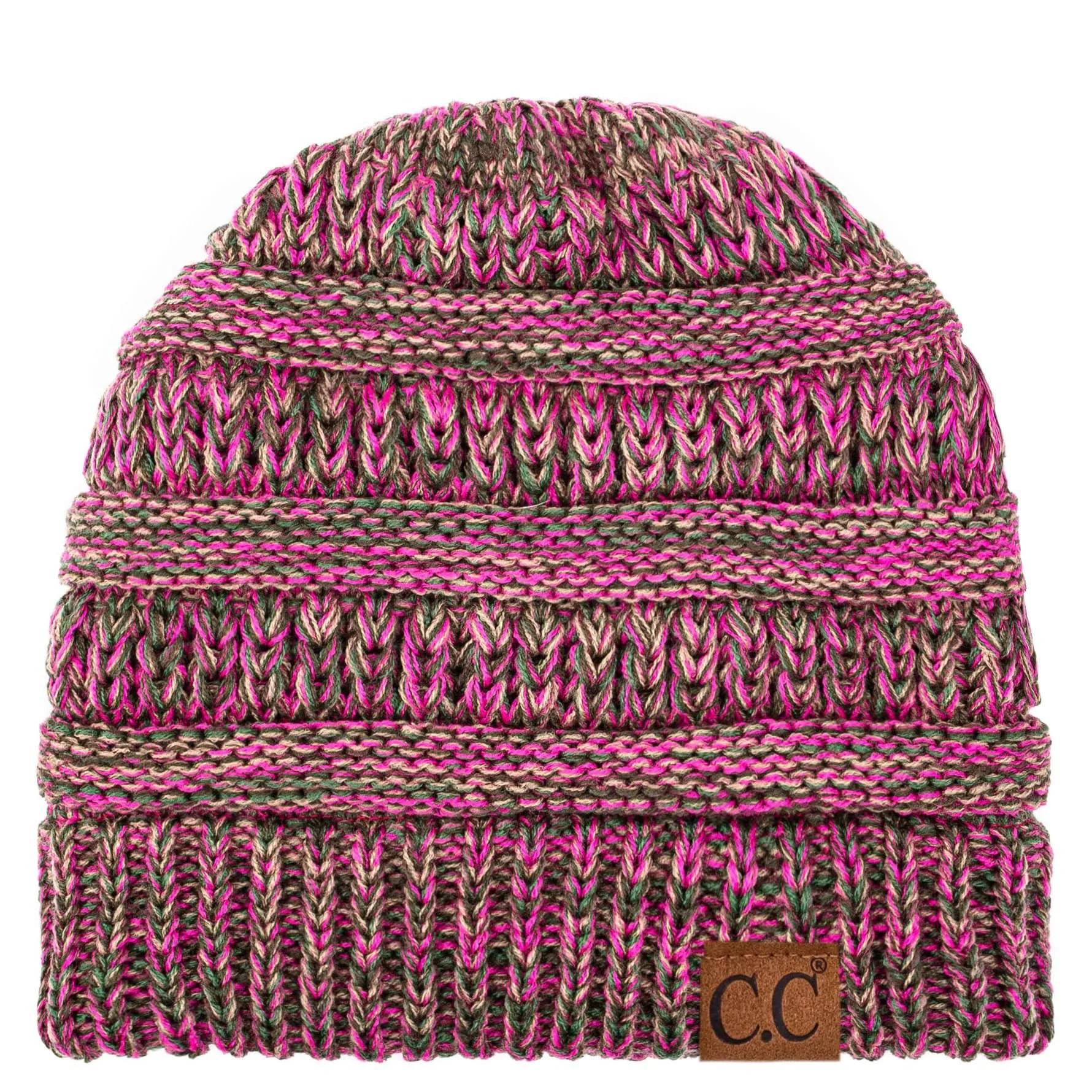 C.C YJ816 - Trendy Warm Chunky Soft Stretch Three-Toned Cable Knit Beanie Skully