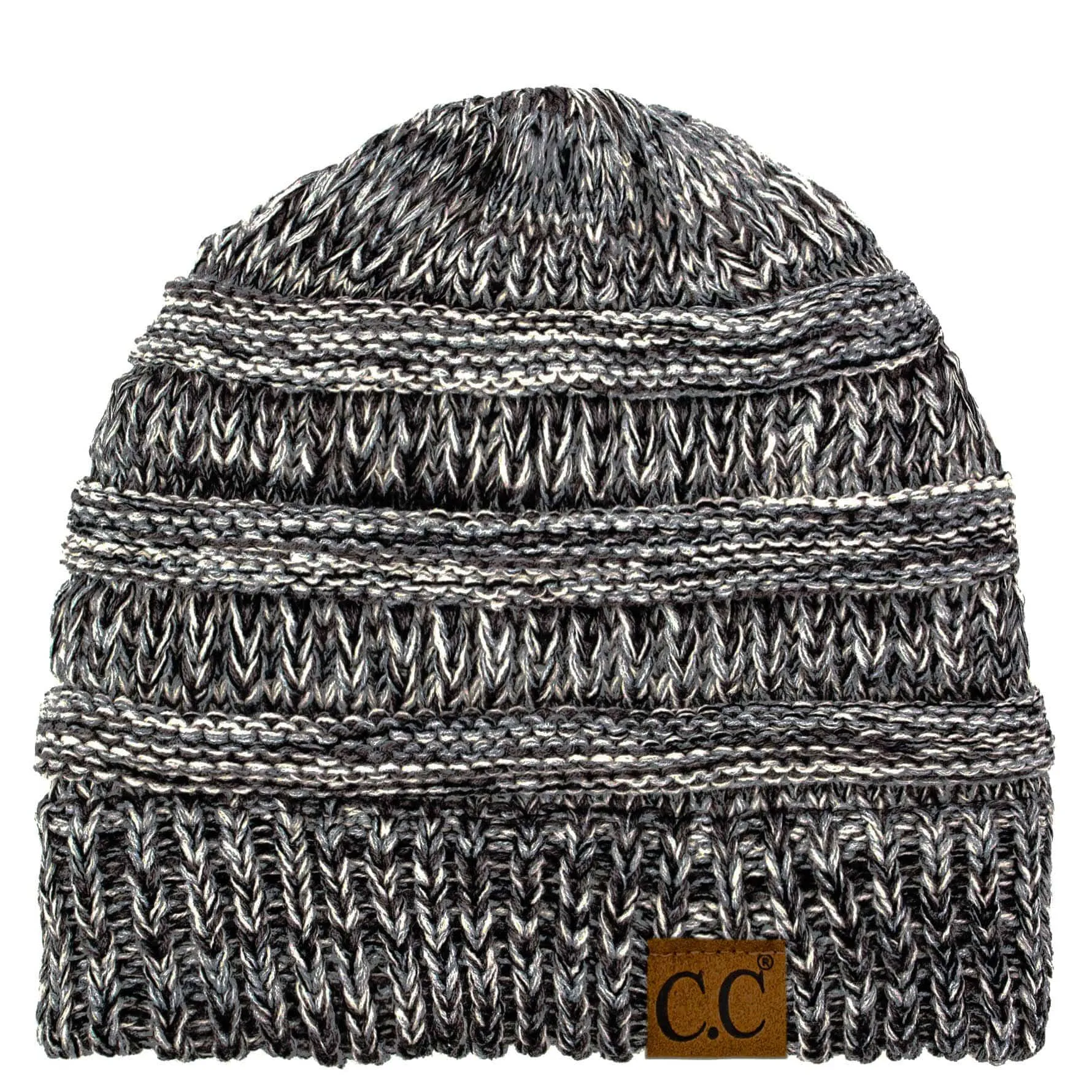 C.C YJ816 - Trendy Warm Chunky Soft Stretch Three-Toned Cable Knit Beanie Skully