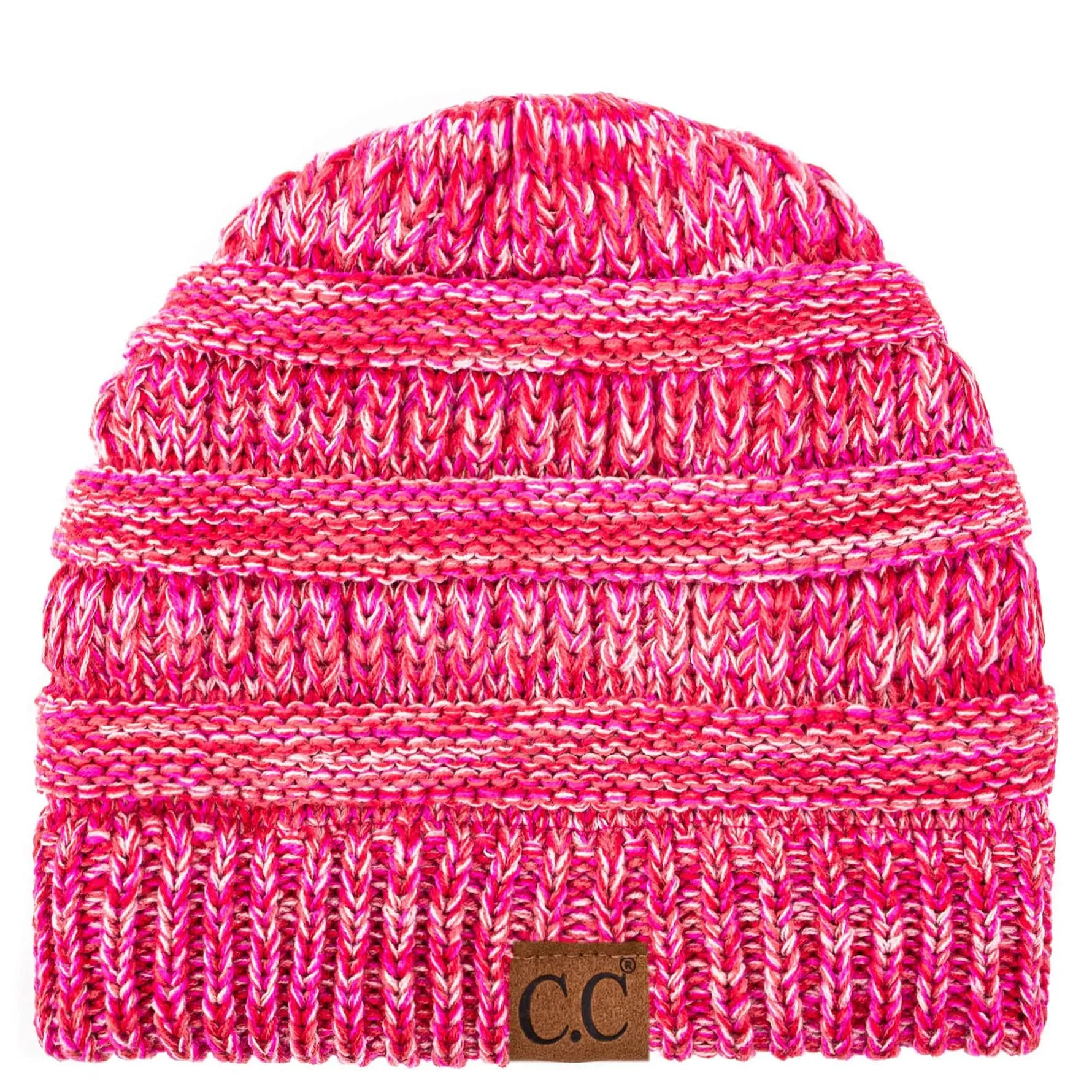 C.C YJ816 - Trendy Warm Chunky Soft Stretch Three-Toned Cable Knit Beanie Skully