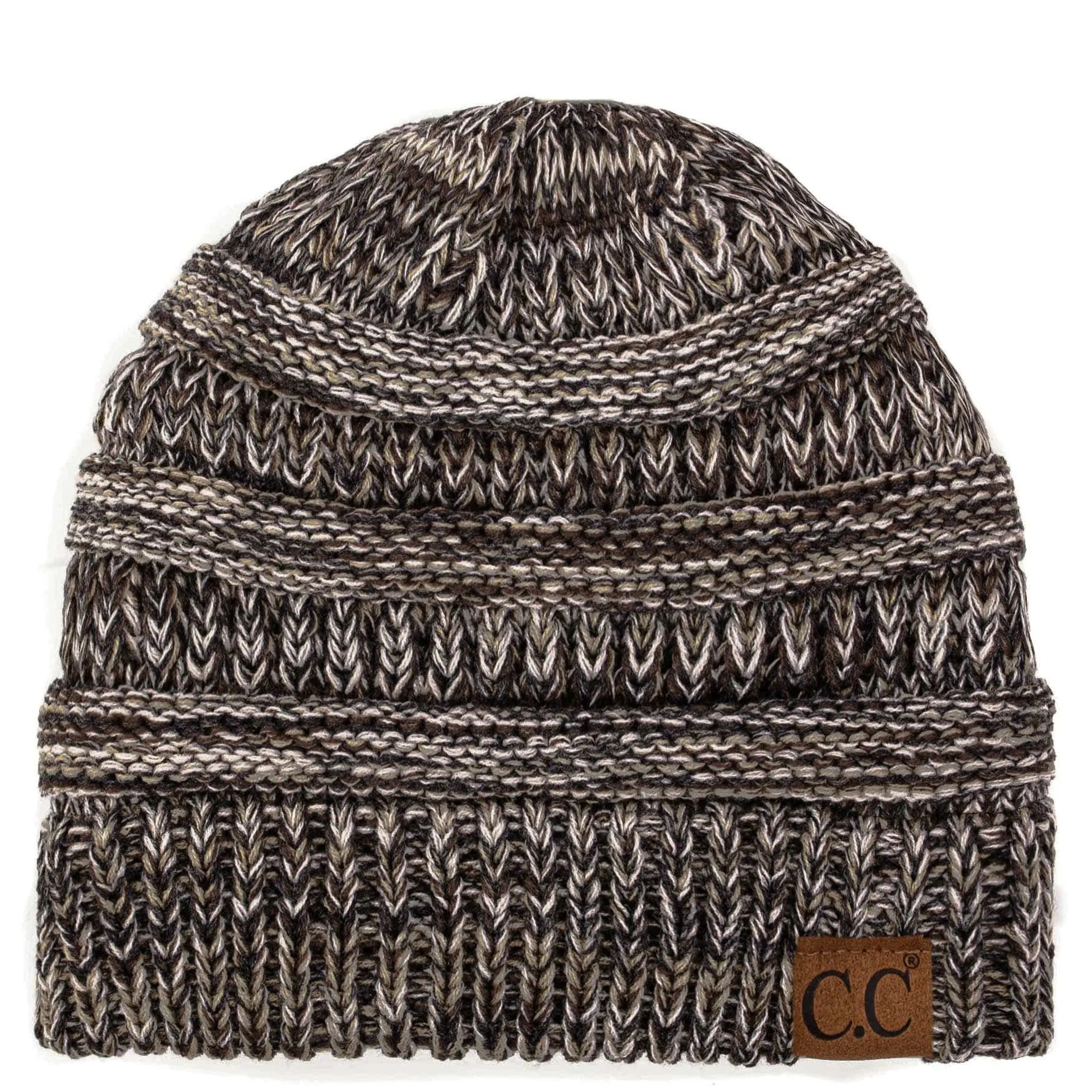 C.C YJ816 - Trendy Warm Chunky Soft Stretch Three-Toned Cable Knit Beanie Skully