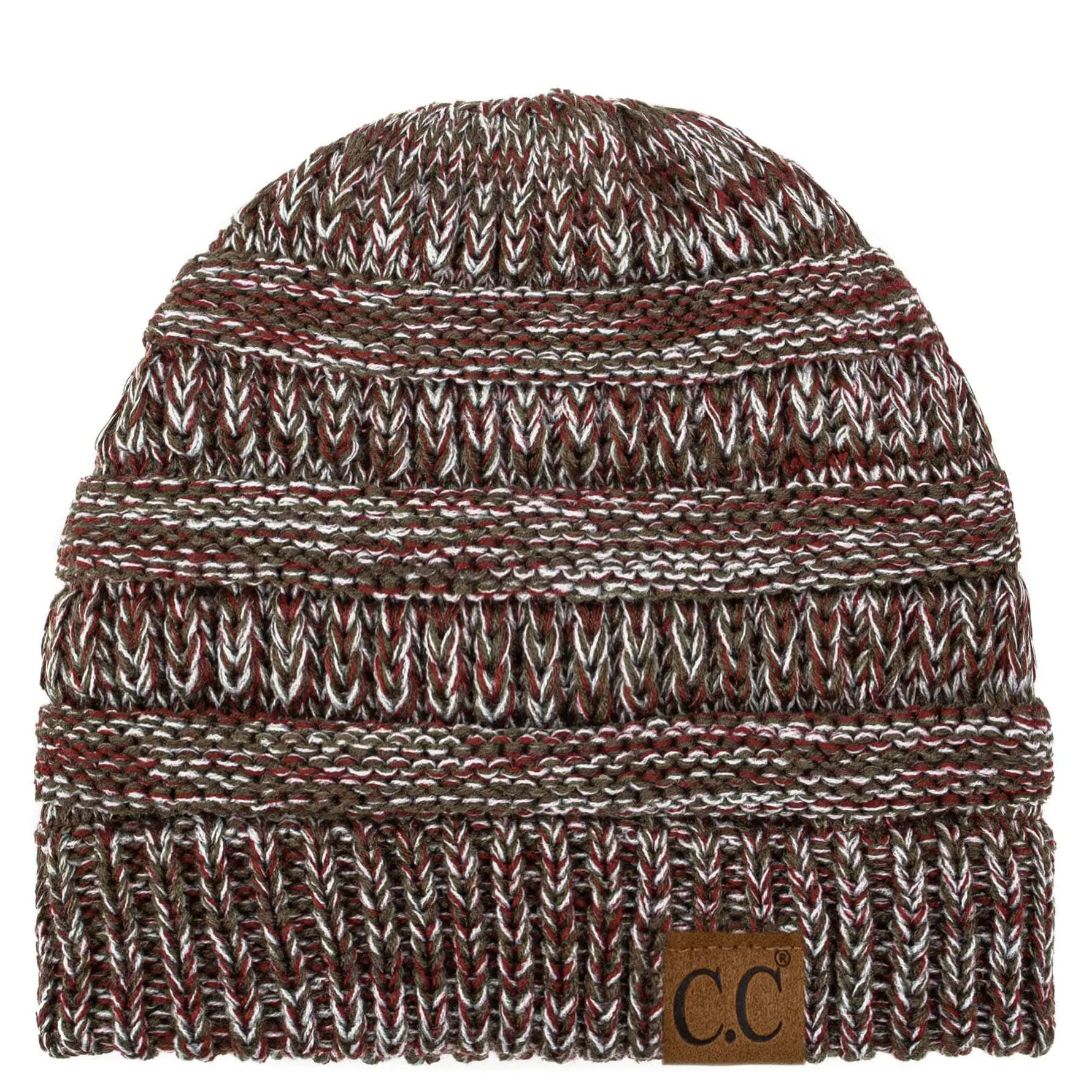 C.C YJ816 - Trendy Warm Chunky Soft Stretch Three-Toned Cable Knit Beanie Skully
