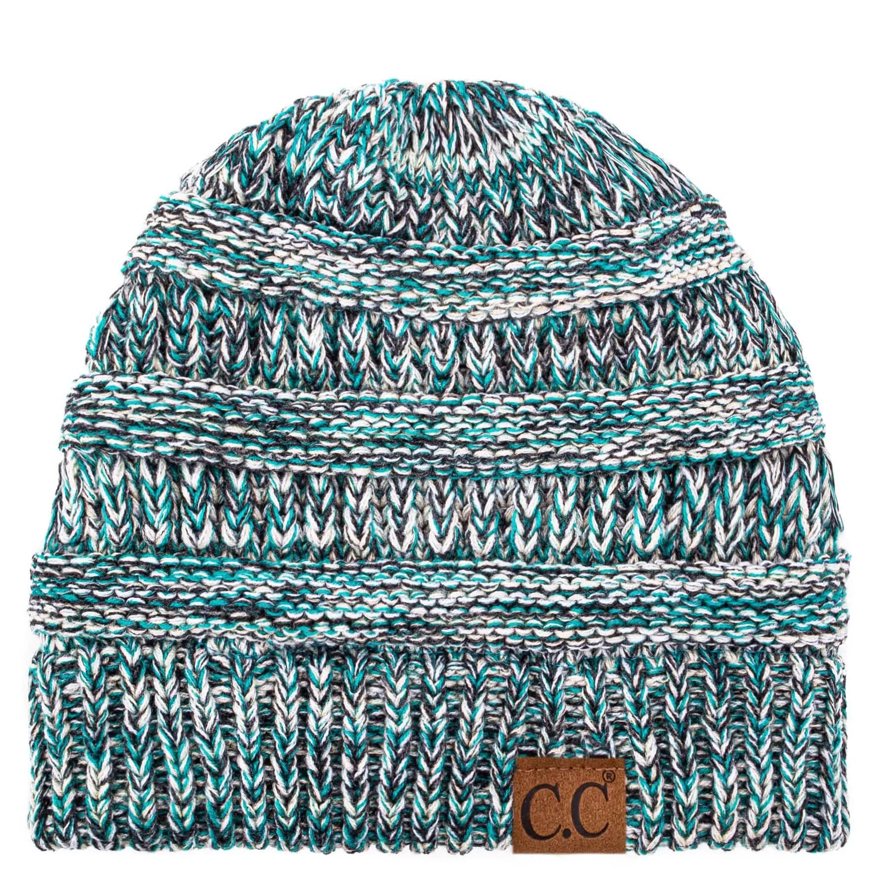 C.C YJ816 - Trendy Warm Chunky Soft Stretch Three-Toned Cable Knit Beanie Skully