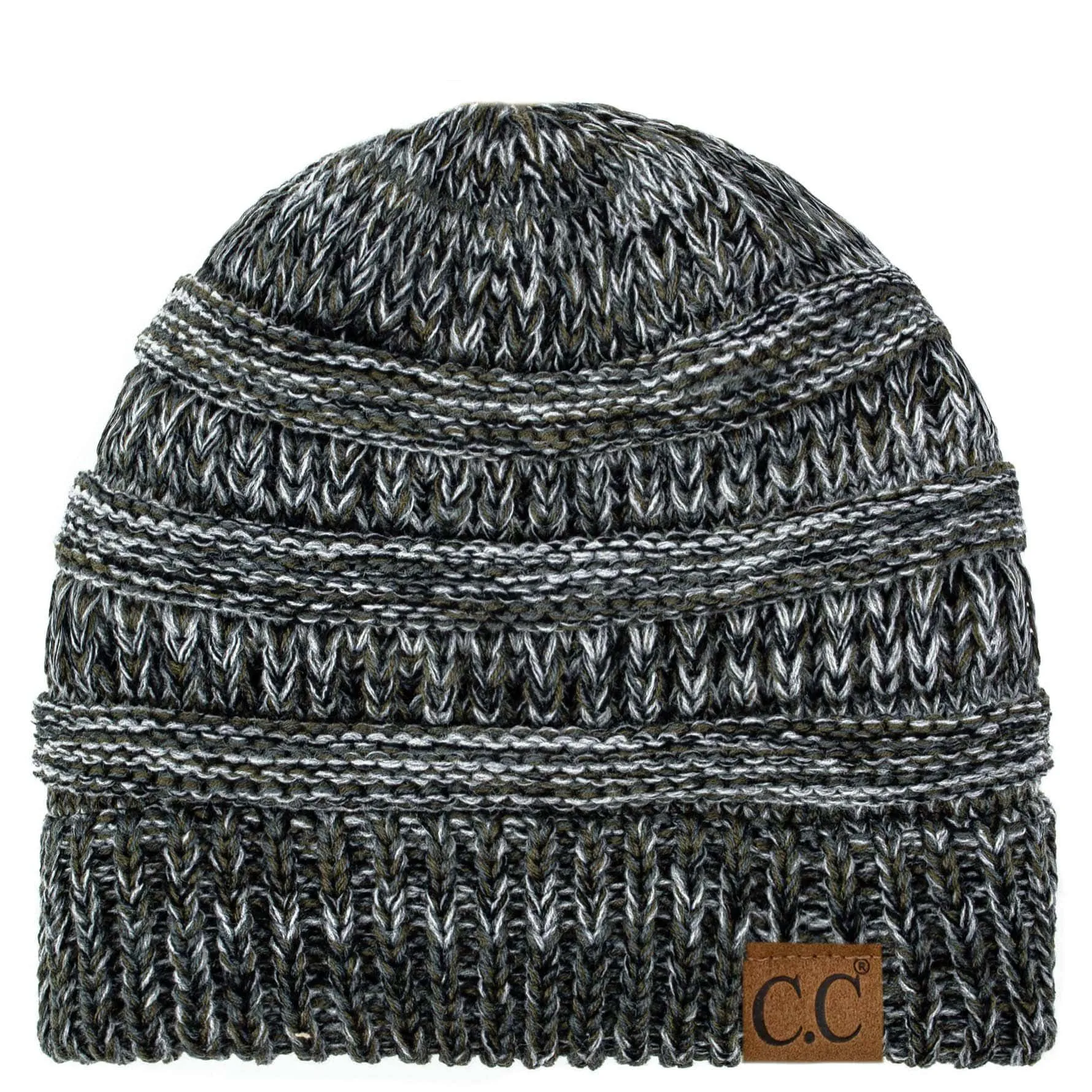 C.C YJ816 - Trendy Warm Chunky Soft Stretch Three-Toned Cable Knit Beanie Skully