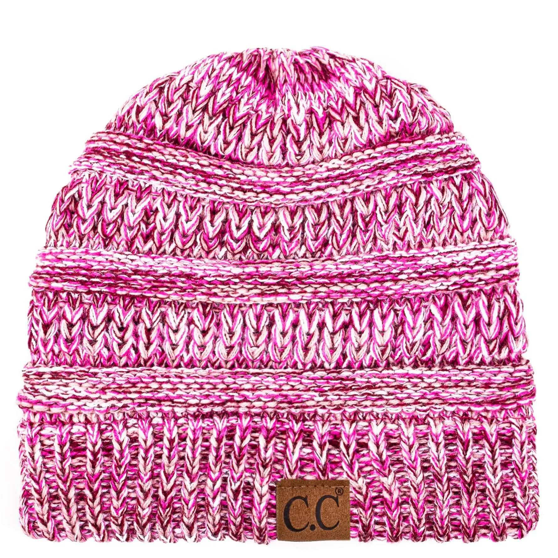 C.C YJ816 - Trendy Warm Chunky Soft Stretch Three-Toned Cable Knit Beanie Skully