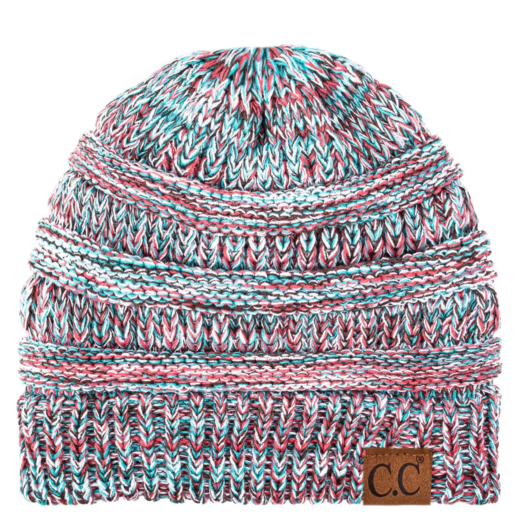C.C YJ816 - Trendy Warm Chunky Soft Stretch Three-Toned Cable Knit Beanie Skully