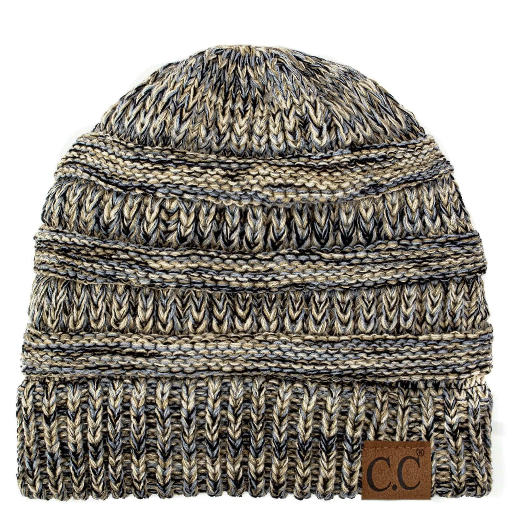 C.C YJ816 - Trendy Warm Chunky Soft Stretch Three-Toned Cable Knit Beanie Skully