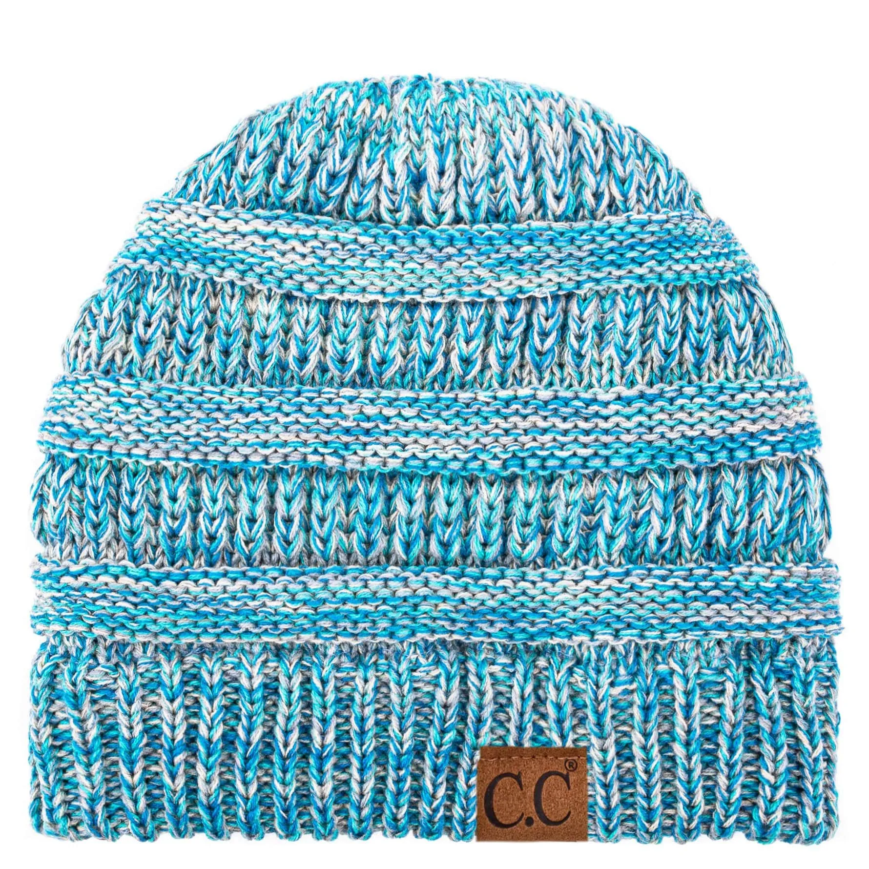 C.C YJ816 - Trendy Warm Chunky Soft Stretch Three-Toned Cable Knit Beanie Skully