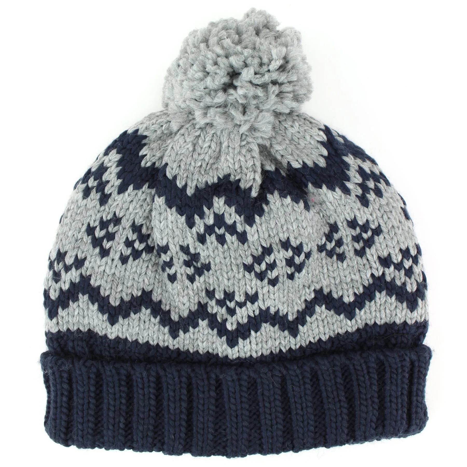 Children's Fairisle Beanie Bobble Hat - Navy