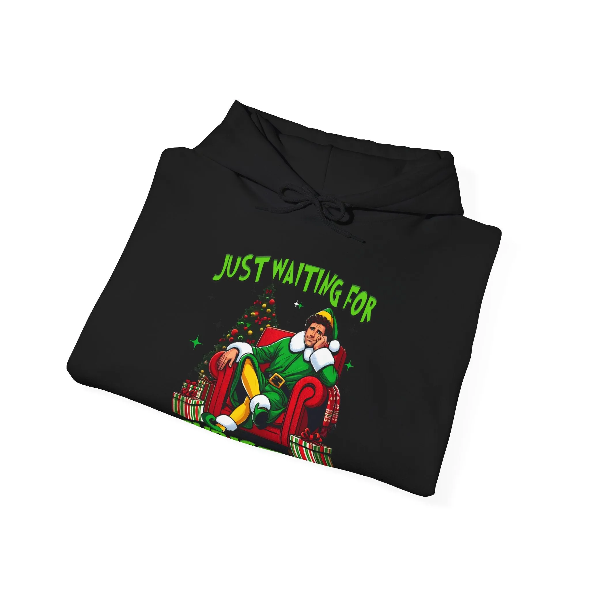 Christmas Vibes Unisex Heavy Blend™ Hooded Sweatshirt - Just Waiting for Christmas Design