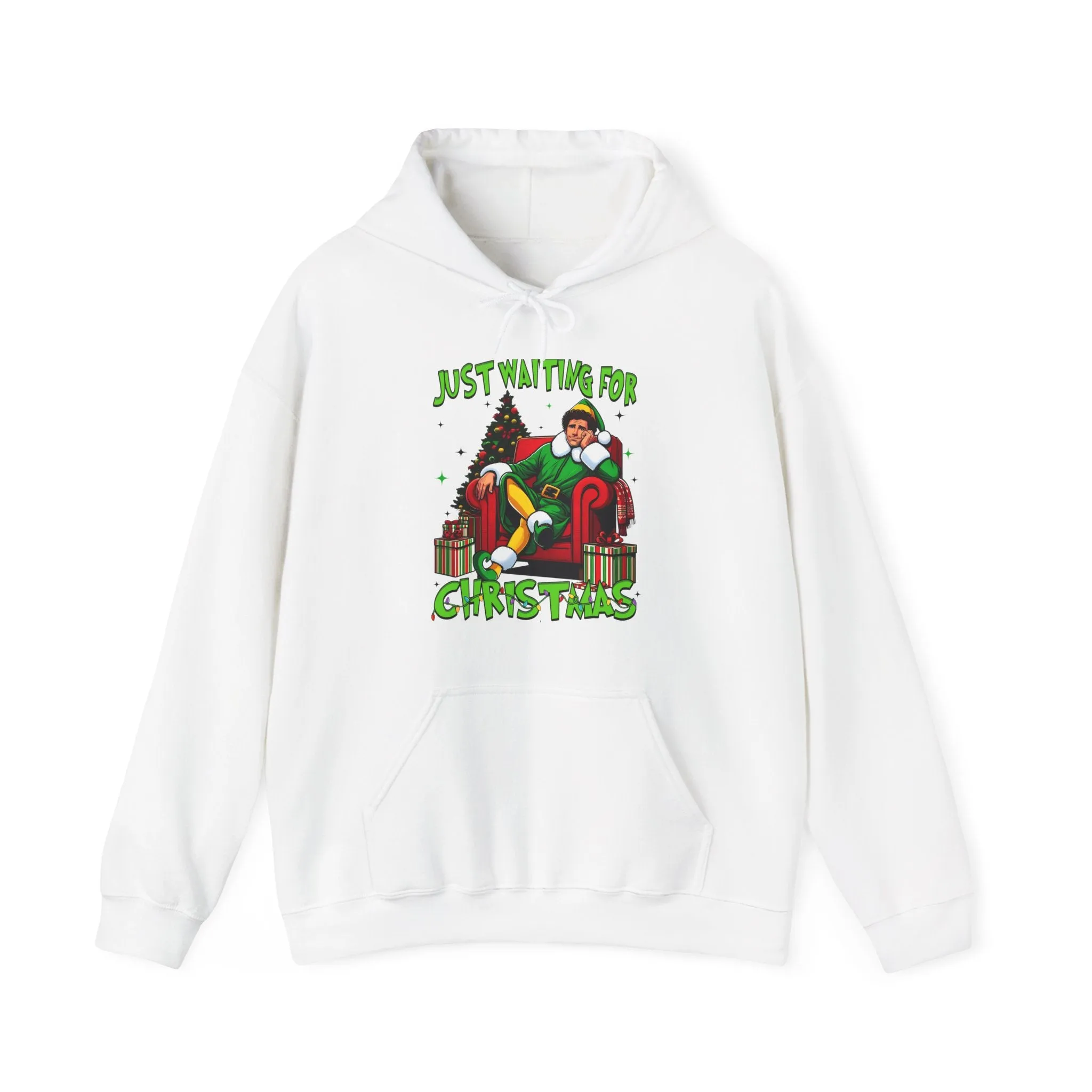Christmas Vibes Unisex Heavy Blend™ Hooded Sweatshirt - Just Waiting for Christmas Design