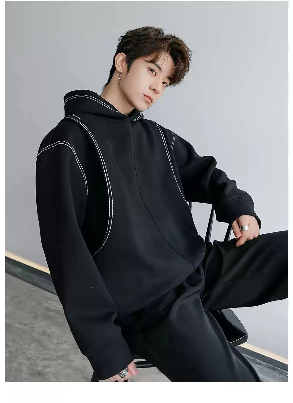 Chuan Contrast Stitched Lined Hoodie