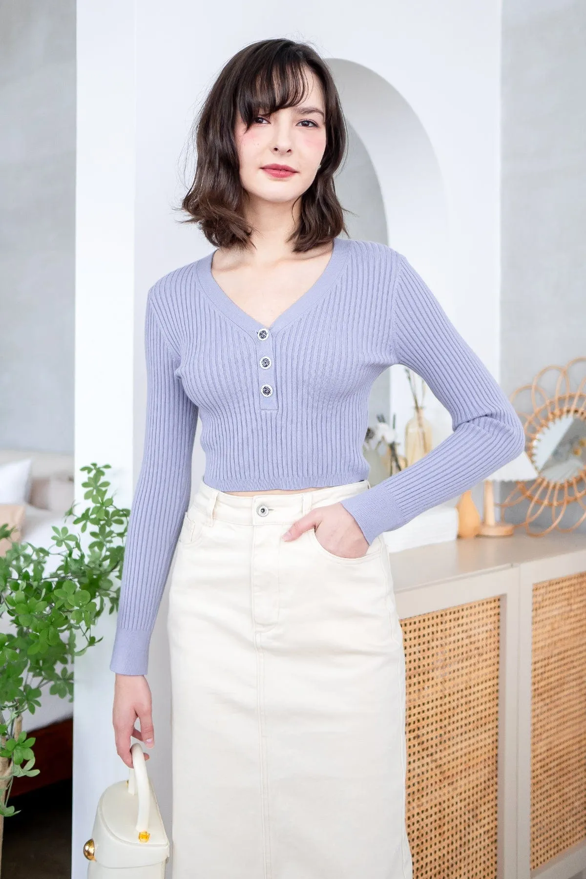 COCO RIBBED KNIT TOP IN BLUE