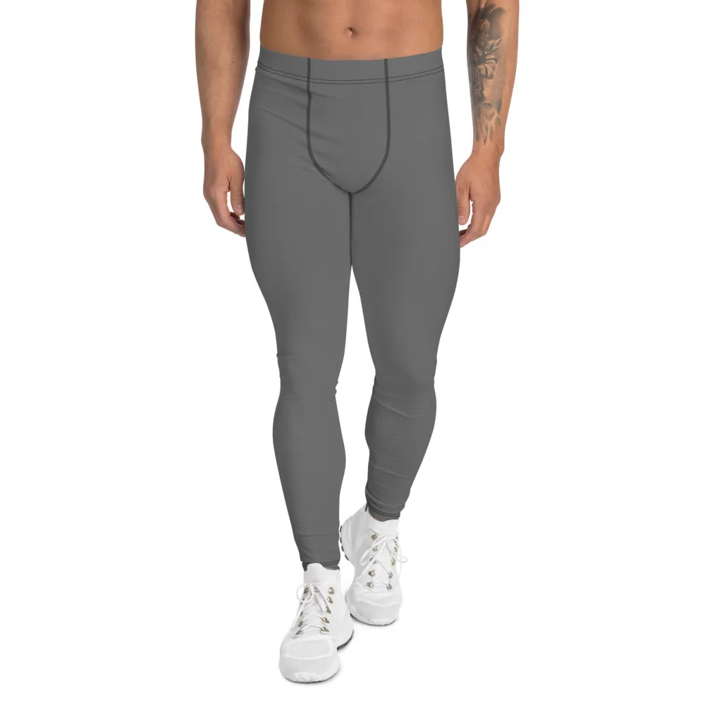 Concrete Gray Men's Leggings, Solid Color Meggings Compression Tights-Made in USA/EU