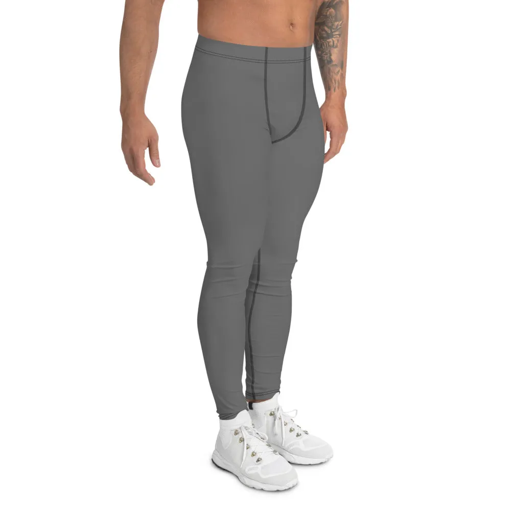 Concrete Gray Men's Leggings, Solid Color Meggings Compression Tights-Made in USA/EU