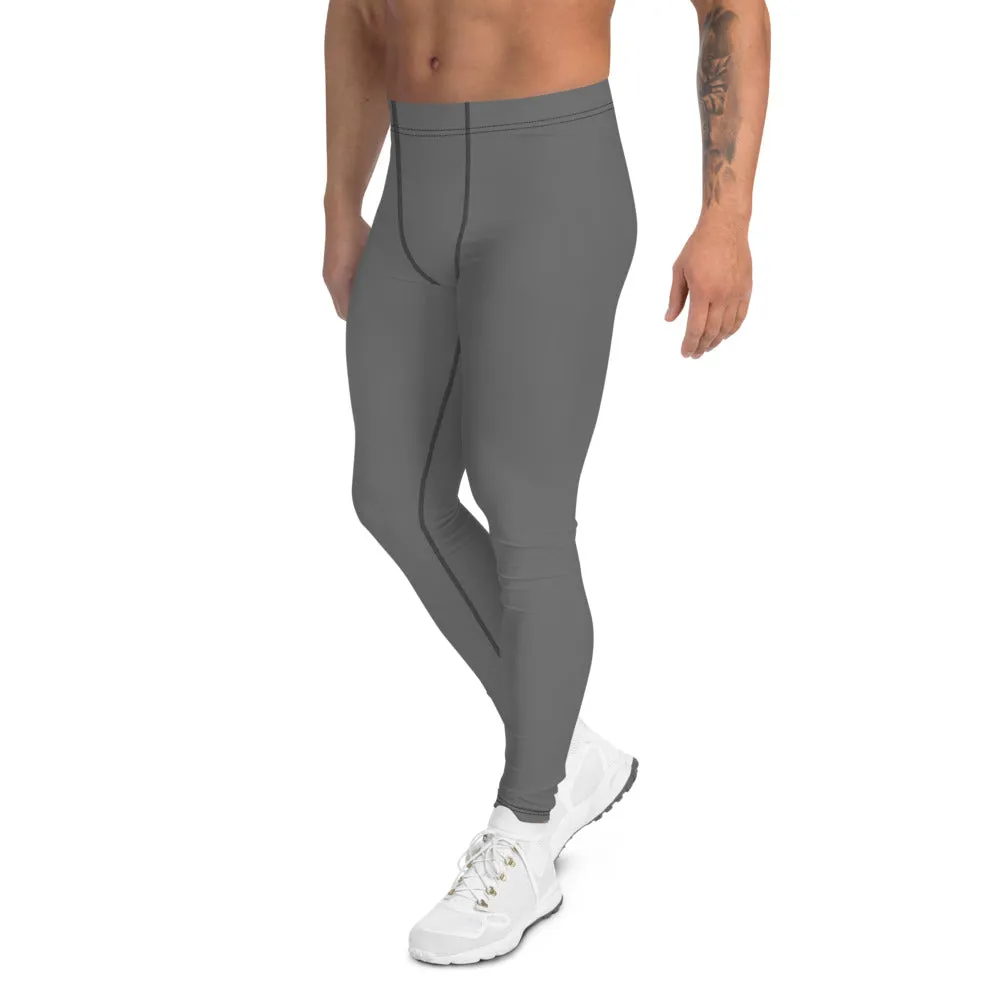 Concrete Gray Men's Leggings, Solid Color Meggings Compression Tights-Made in USA/EU