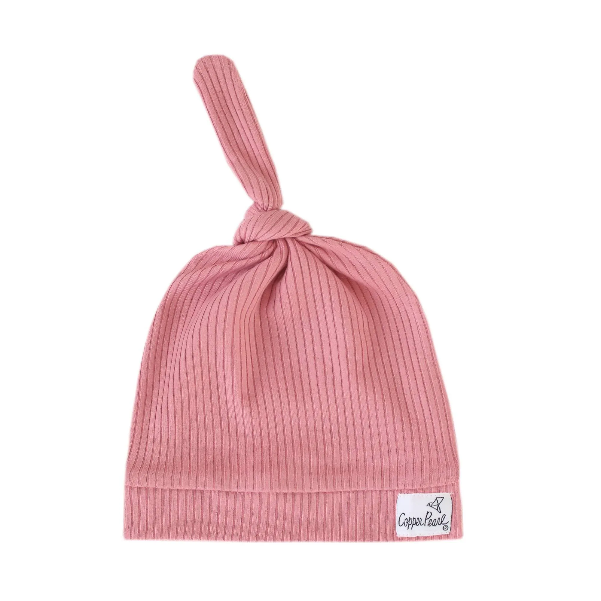 Copper Pearl Rosewood Rib Knit Top Knot Hat