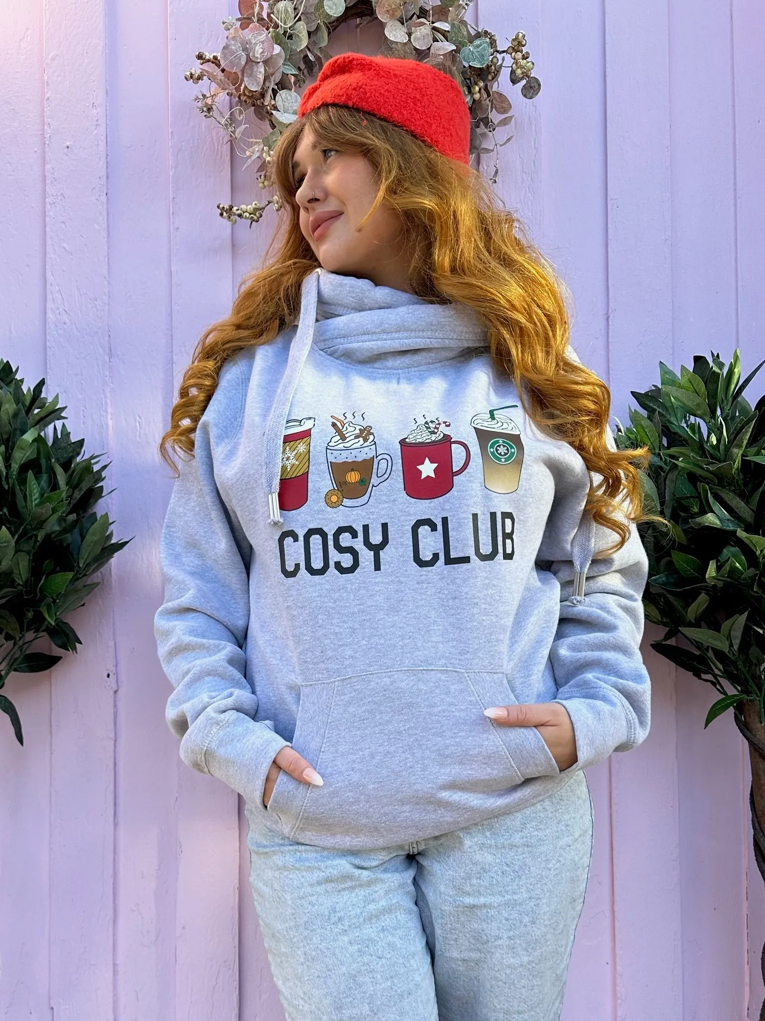 'Cosy Club' Festive Luxe Hoodie - Grey