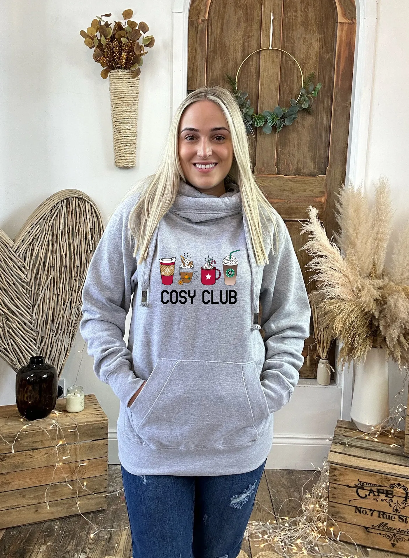 'Cosy Club' Festive Luxe Hoodie - Grey