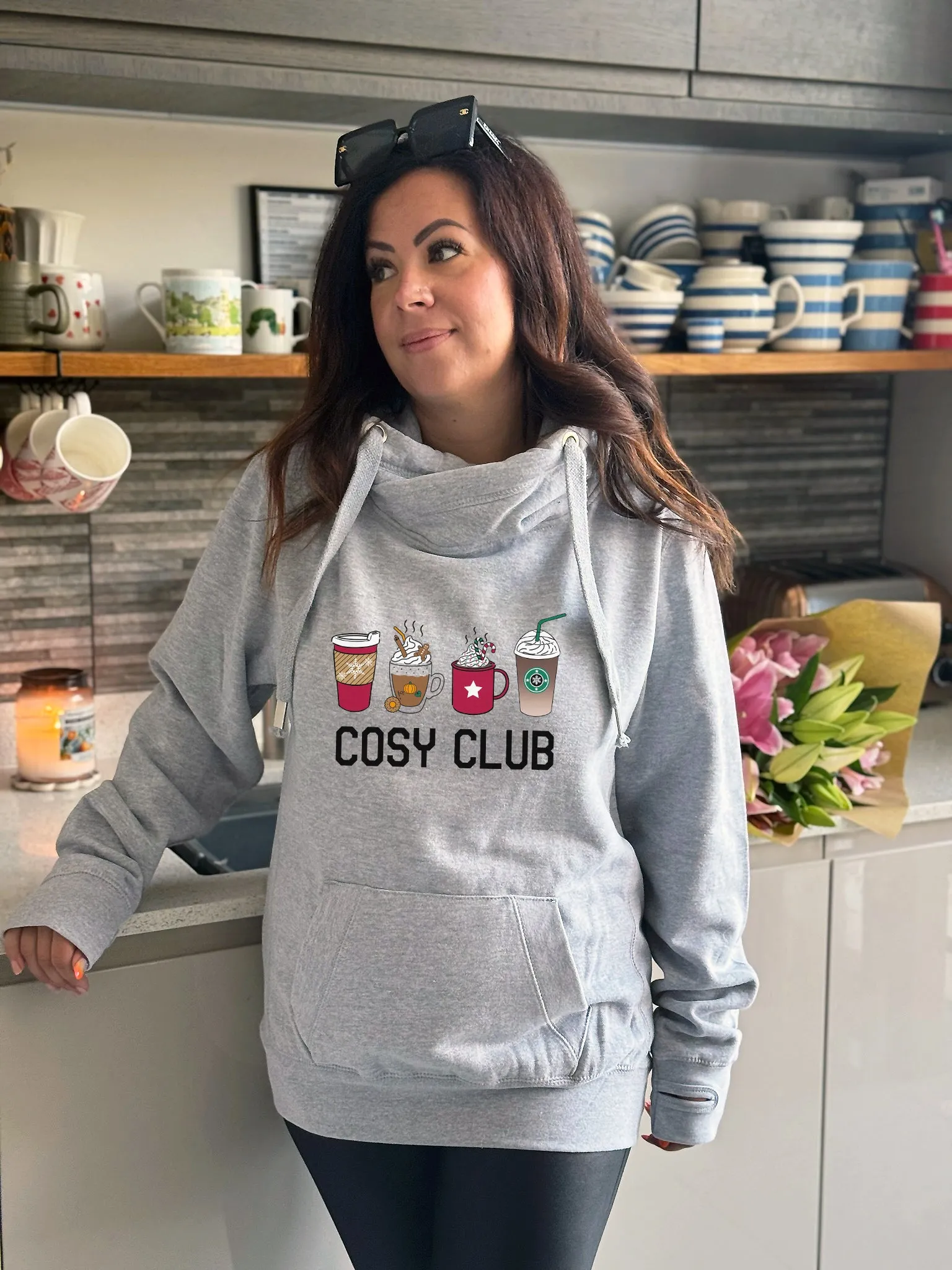'Cosy Club' Festive Luxe Hoodie - Grey