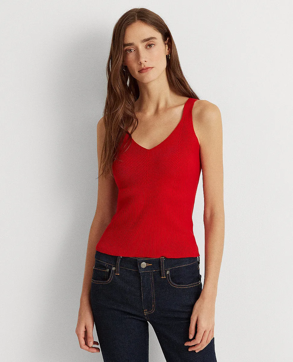 Cotton-Blend Sleeveless Sweater In Red