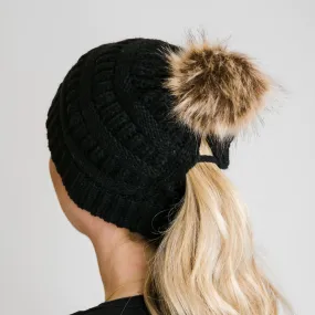 Criss Cross Pom Pom Beanie Hat