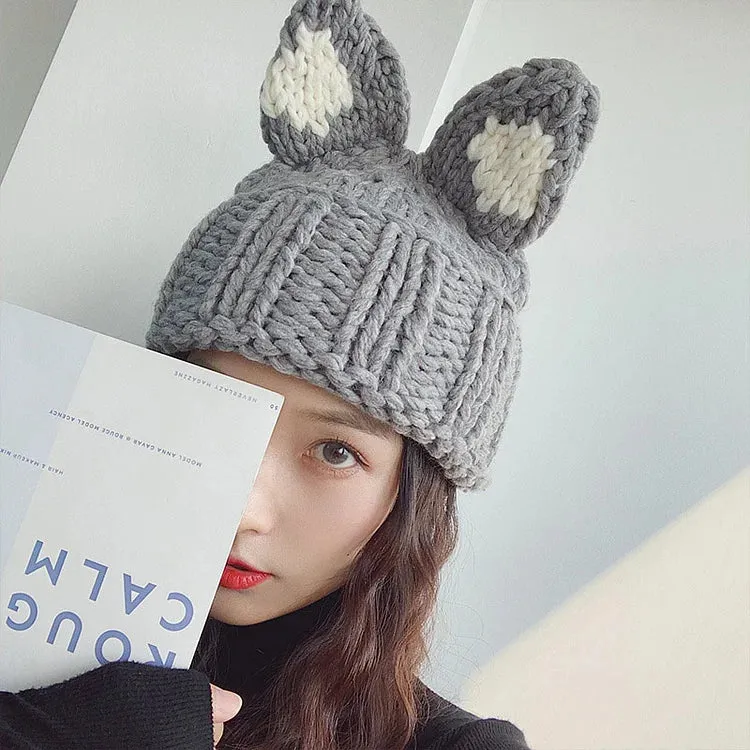 Cute Cartoon Kitty Cat Ears Knit Hat