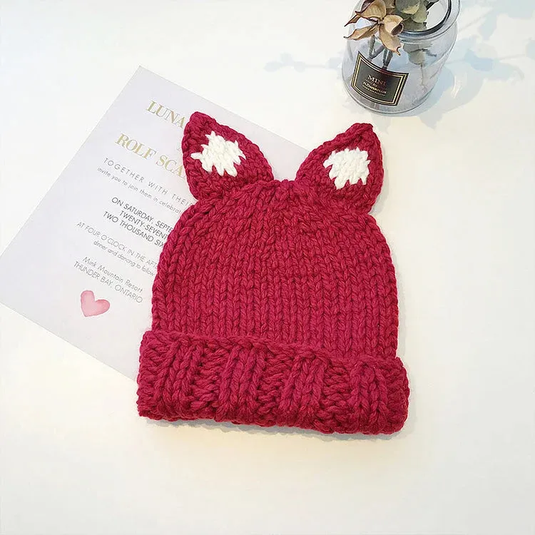 Cute Cartoon Kitty Cat Ears Knit Hat