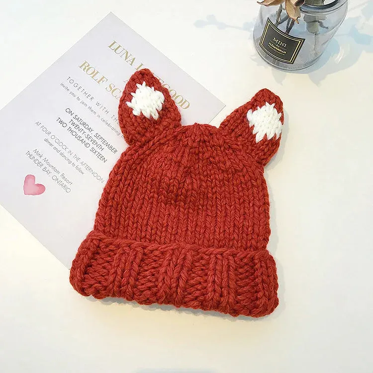 Cute Cartoon Kitty Cat Ears Knit Hat