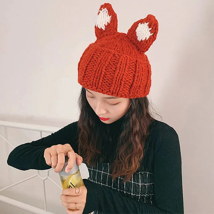Cute Cartoon Kitty Cat Ears Knit Hat