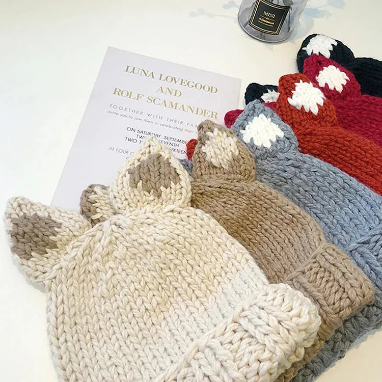 Cute Cartoon Kitty Cat Ears Knit Hat