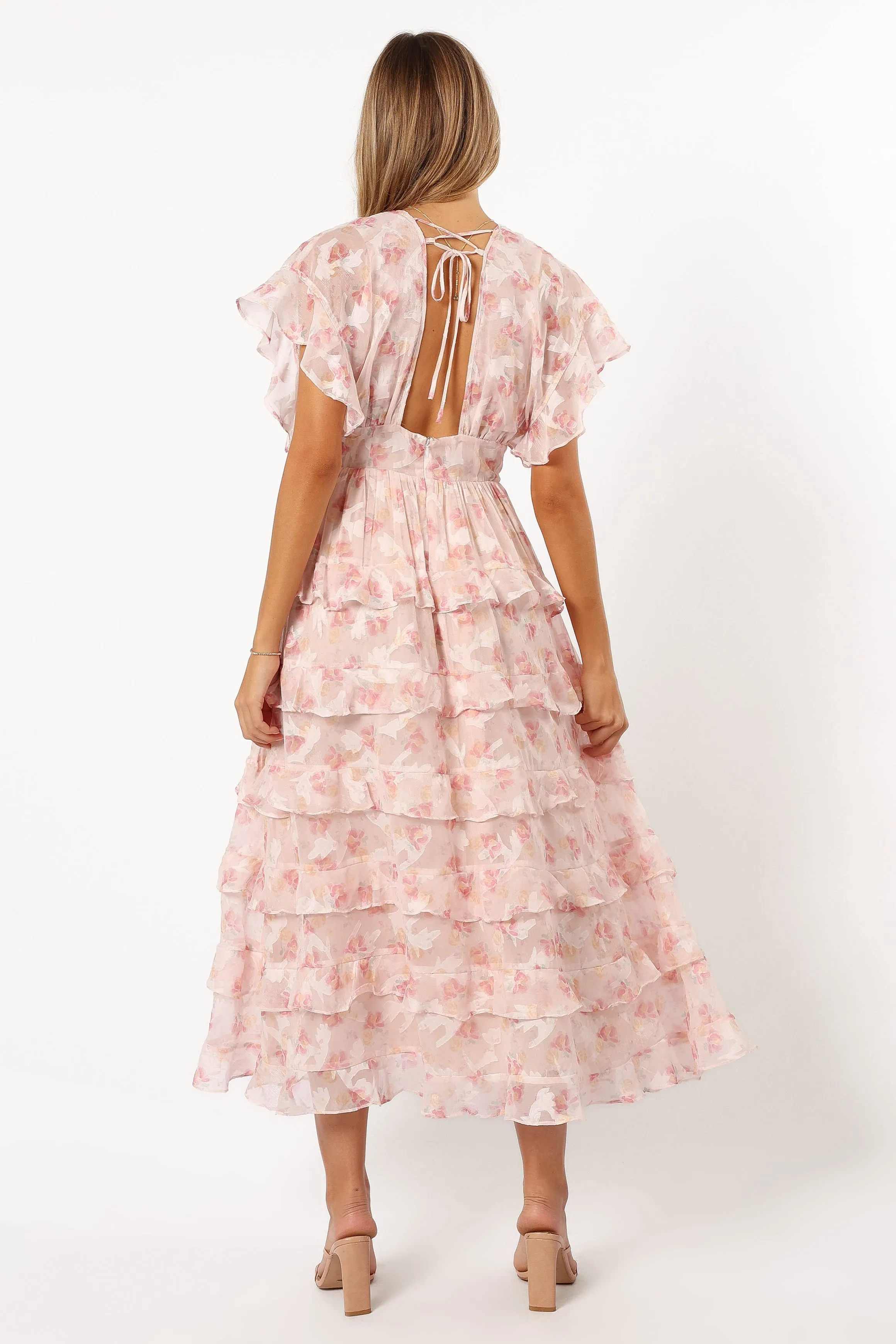 Daphne Ruffle Midi Dress - Pink Orange